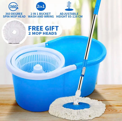 360° Rotating Spin Mop with Bucket - 2 Microfiber Cloth Refill Included